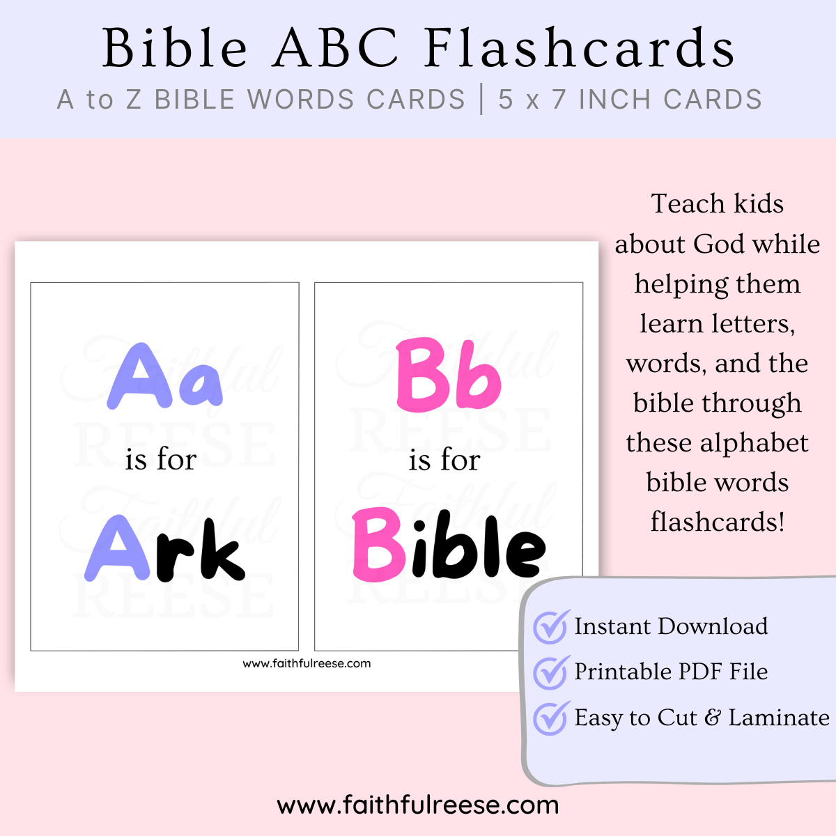 Printable ABC bible words flash cards.