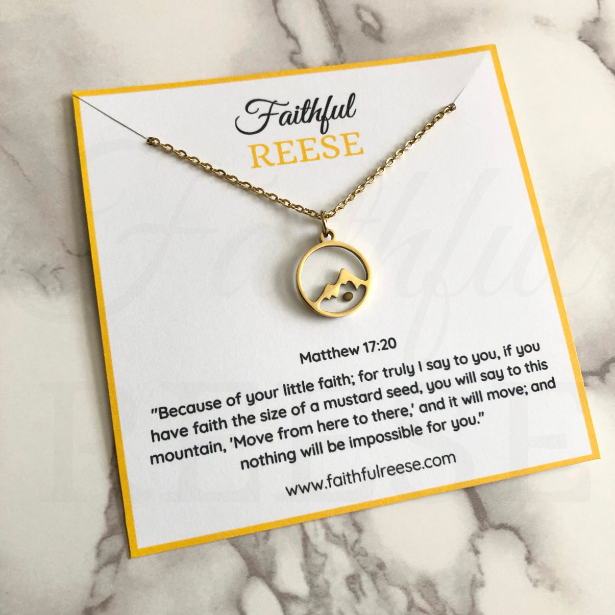 Mustard seed faith necklace, stainless steel gold.