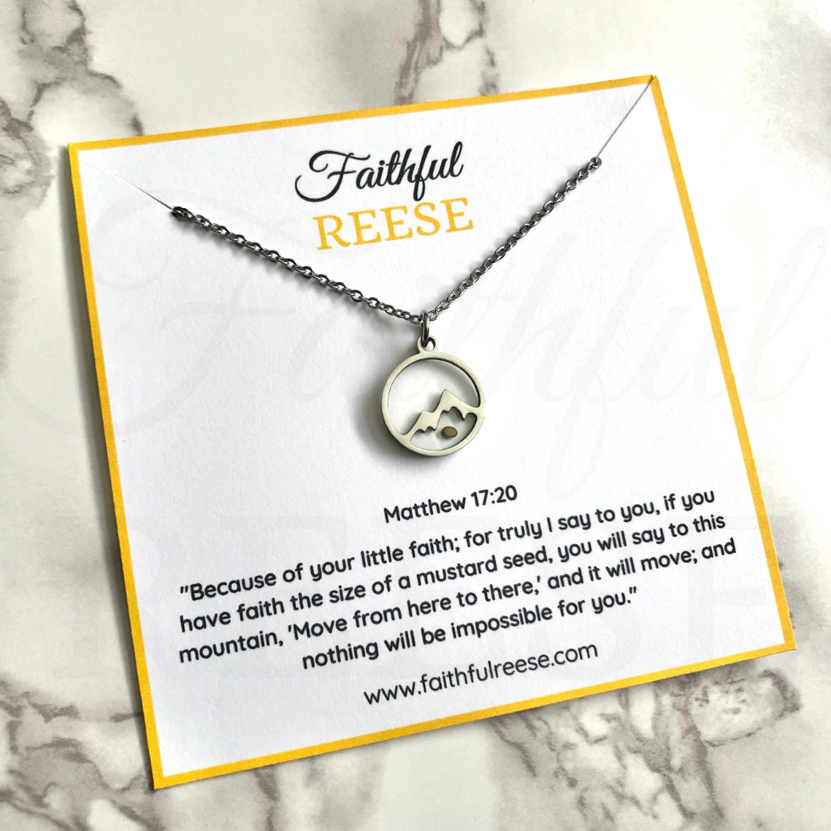 Mustard seed faith necklace, stainless steel silver.