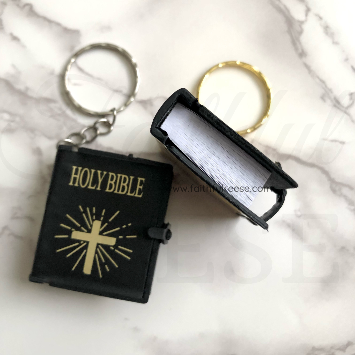 Mini Bible Keychain in black.