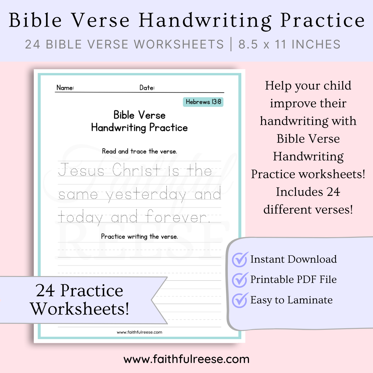 Bible verse handwriting practice tracing worksheets.