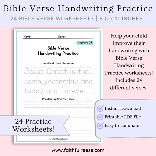 Bible verse handwriting practice tracing worksheets.