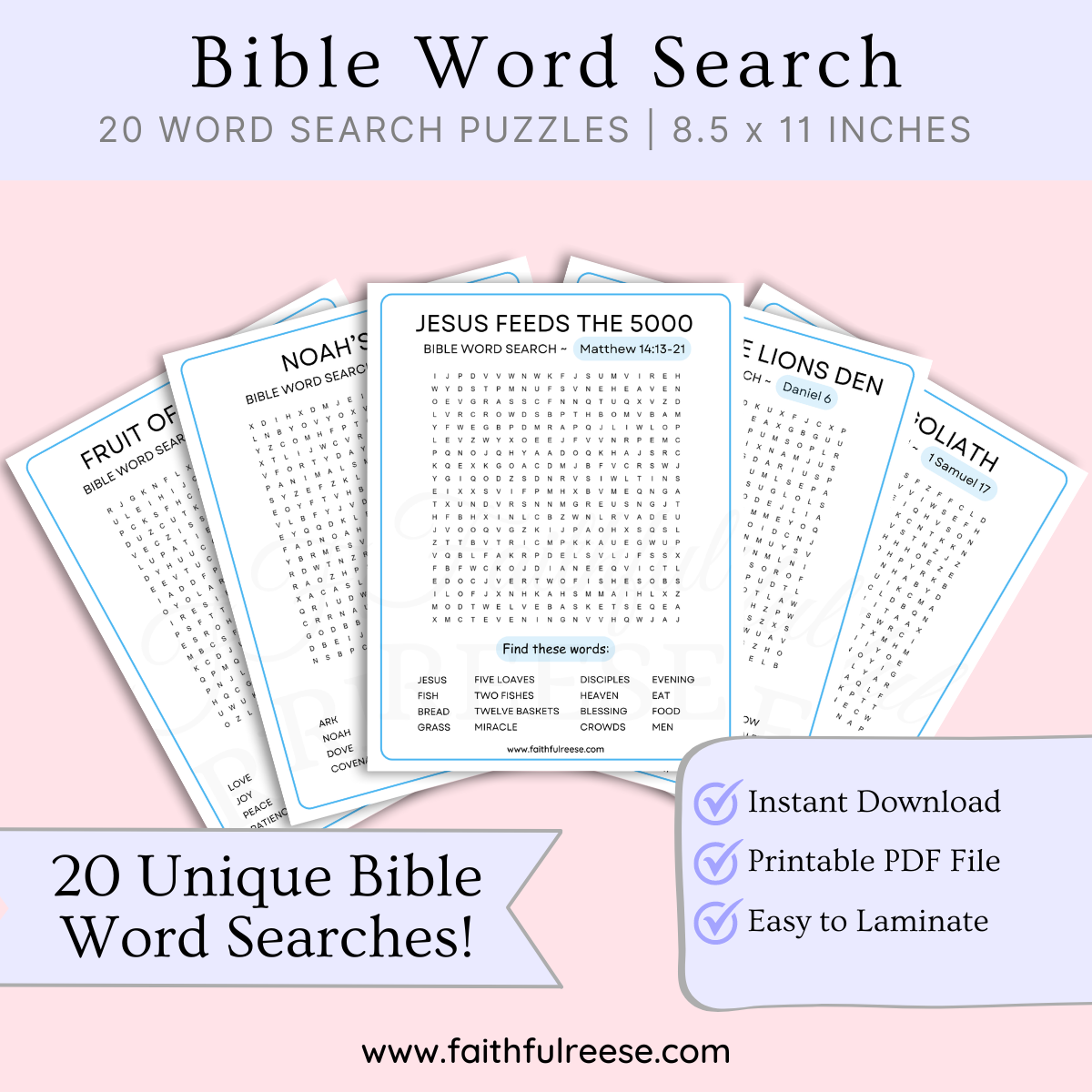 Printable Bible word search puzzles.