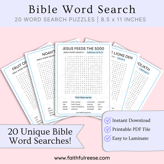 Printable Bible word search puzzles.