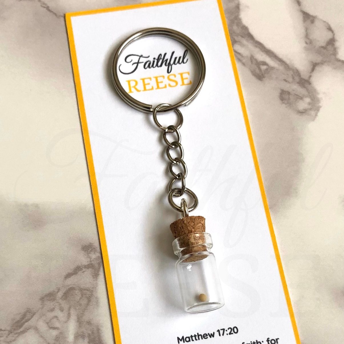 Mustard seed keychain.