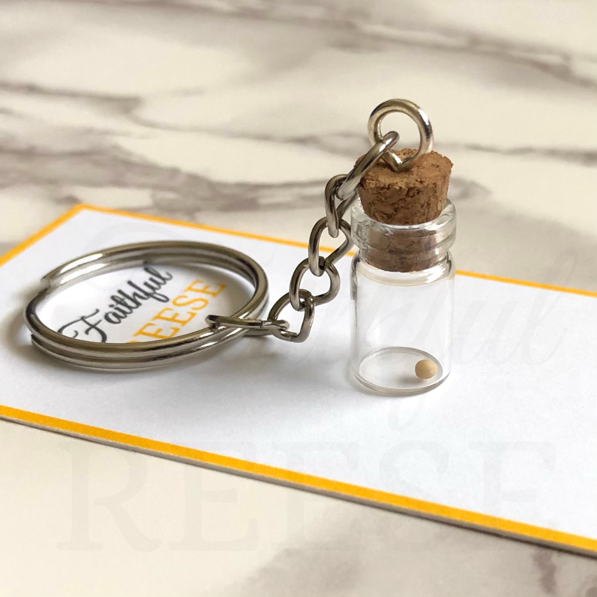 Mustard seed keychain, faith inspired.